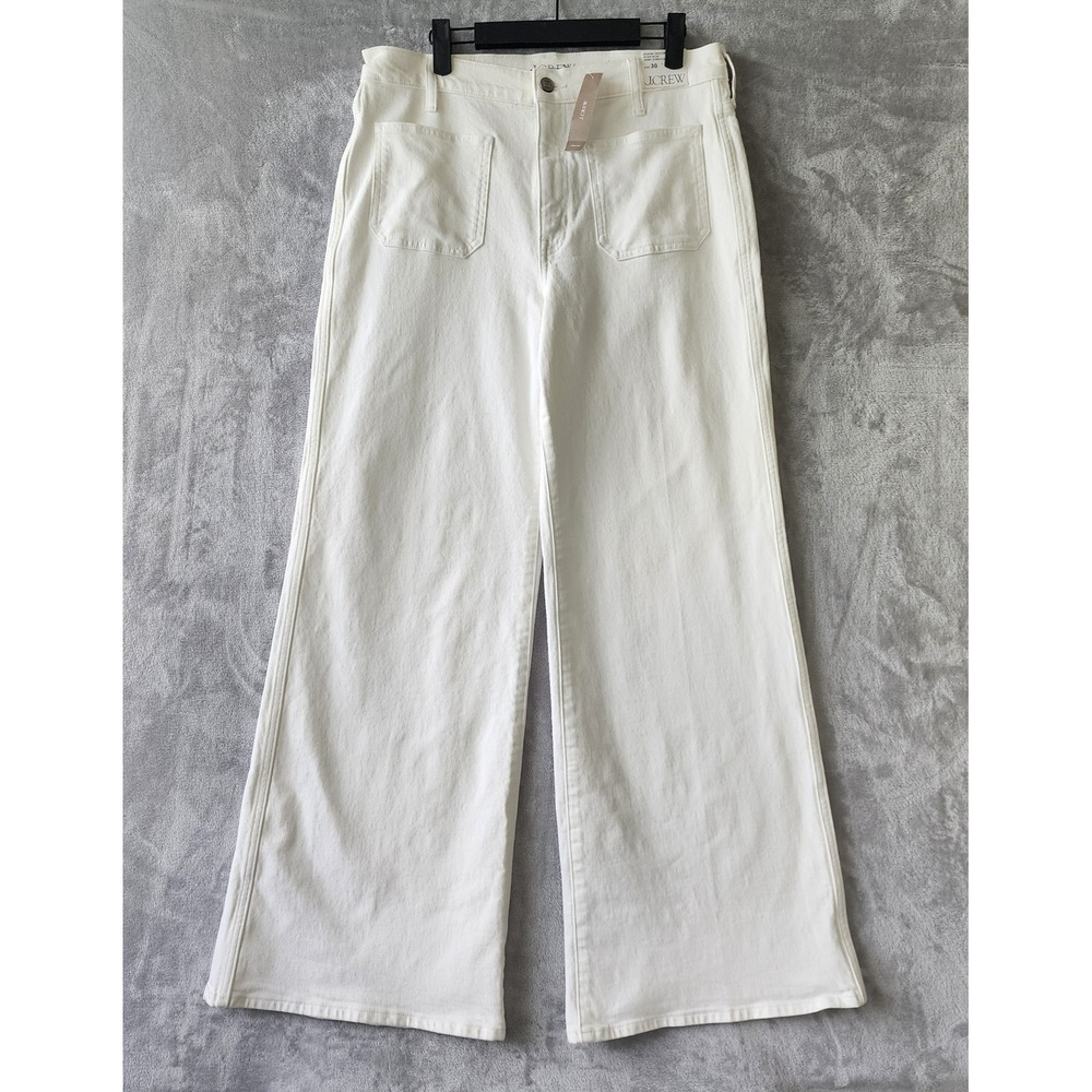 J.Crew Jeans Womens Size 28 White Denim Trousers Wide Leg Stretch Patch Pocket - Picture 2 of 12